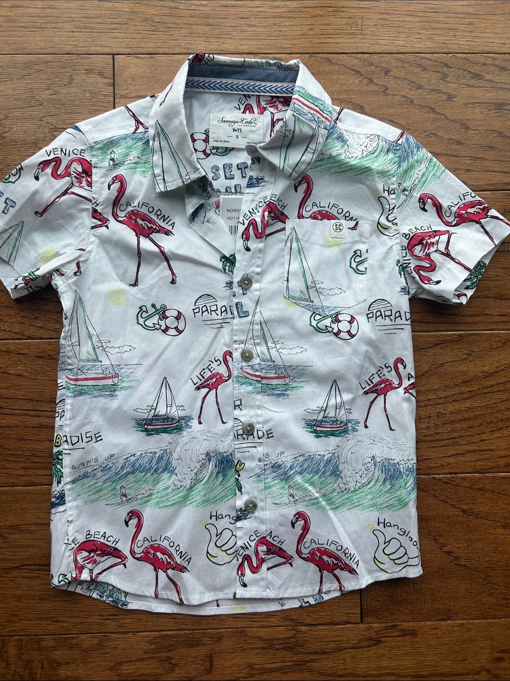 Boys  Sovereign Code White Flamingo & Sailboat Short Sleeve Button-Down Shirt